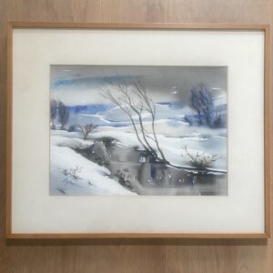 Aquarelle "Bord du Ton en Hiver", Jean Lejour