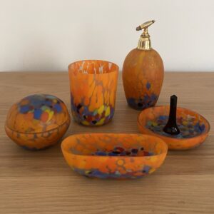 Ensemble de bain en verre fusion orange, Kralik