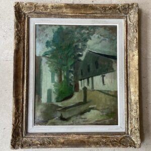 Peinture à l'huile, Intérieur de village avec abreuvoir, Marie Howet