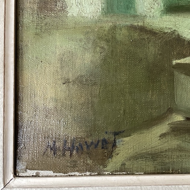 Peinture à l'huile, Intérieur de village avec abreuvoir, Marie Howet – Image 2