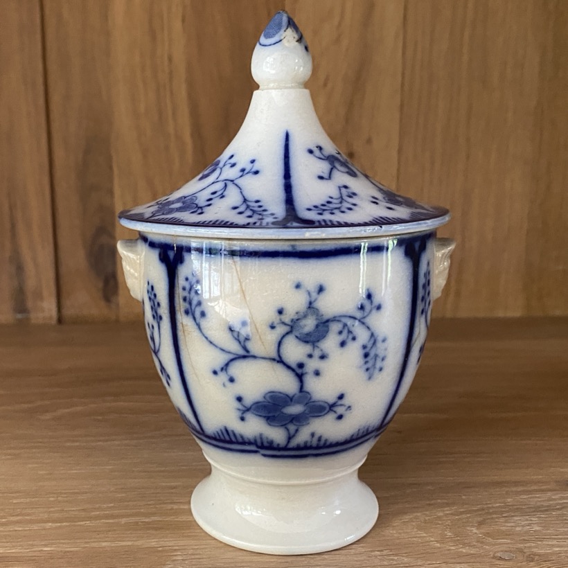 Sucrier en faïence fine "Saxe", Mouzin-Lecat, Nimy 19è