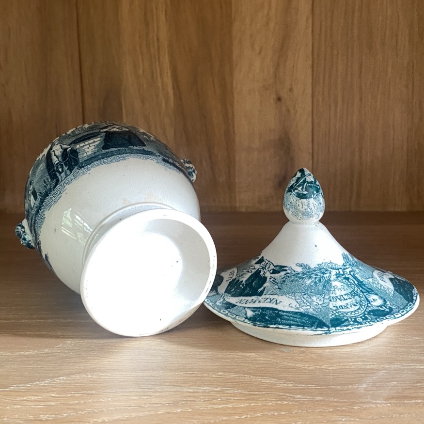 Sucrier en faïence fine, Scènes religieuses, Nimy 19è siècle – Image 3