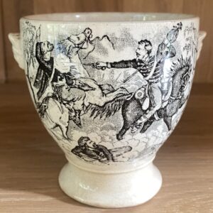 Sucrier faïence fine, scènes de combat, 19è siècle