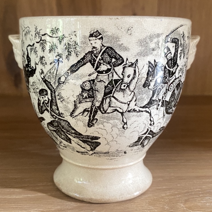 Sucrier faïence fine, scènes de combat, 19è siècle – Image 2