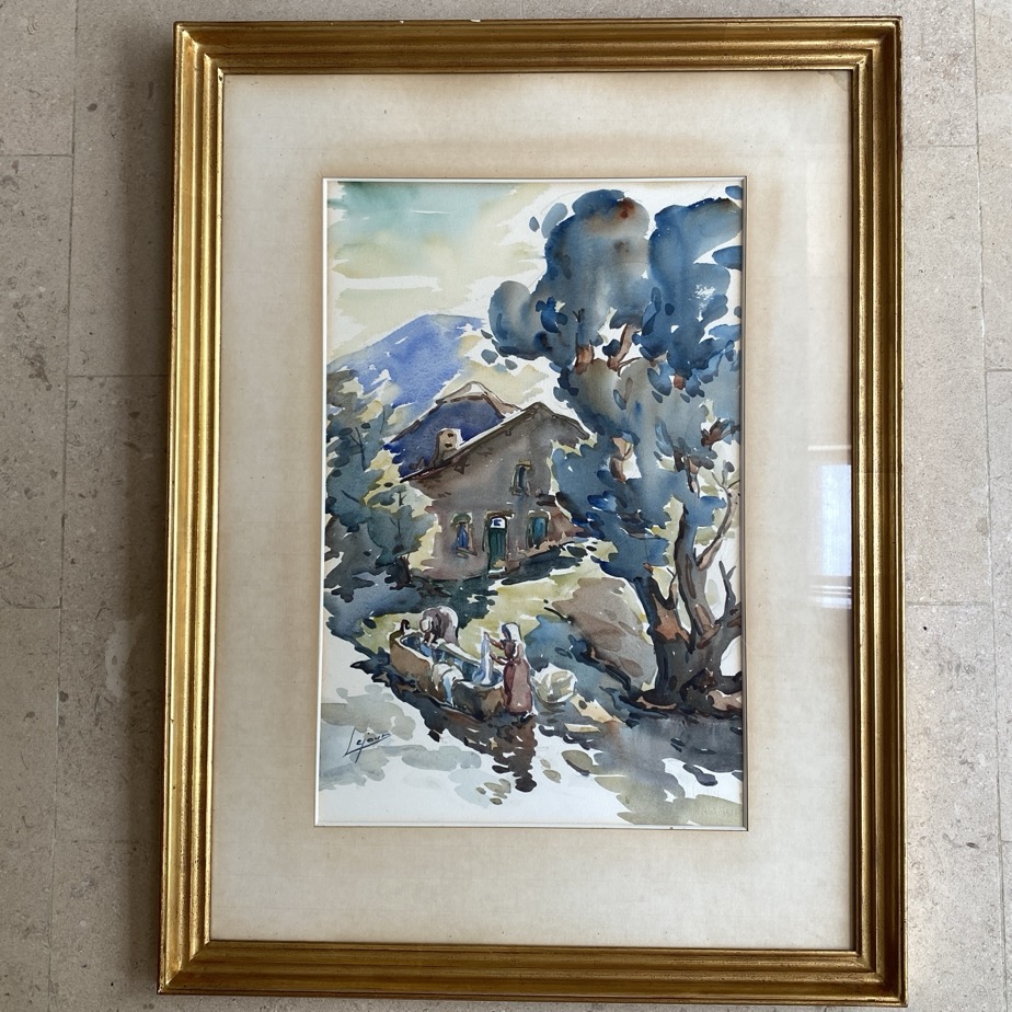 Aquarelle "Lavandières à Laforêt sur Semois", Jean Lejour