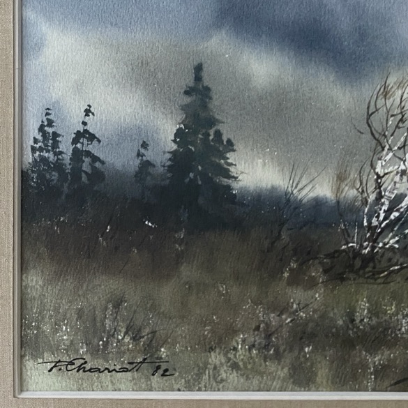 Aquarelle "Vieux bouleaux dans le vent", Pierre Chariot 1982 – Image 2