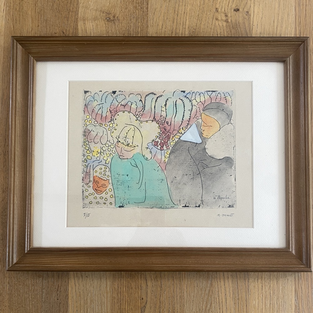 Gravure aquarellée "Binche", Marie Howet