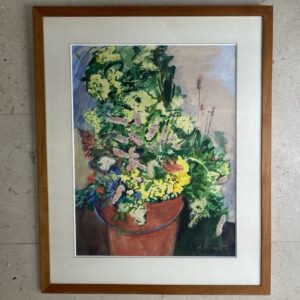 Aquarelle "Bouquet au seau rouge", Marie Howet