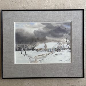 Aquarelle "Fermette dans la Neige", Pierre Chariot