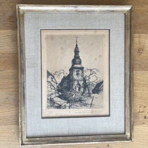 Gravure "L'église de Rouvroy", Camille Barthélémy