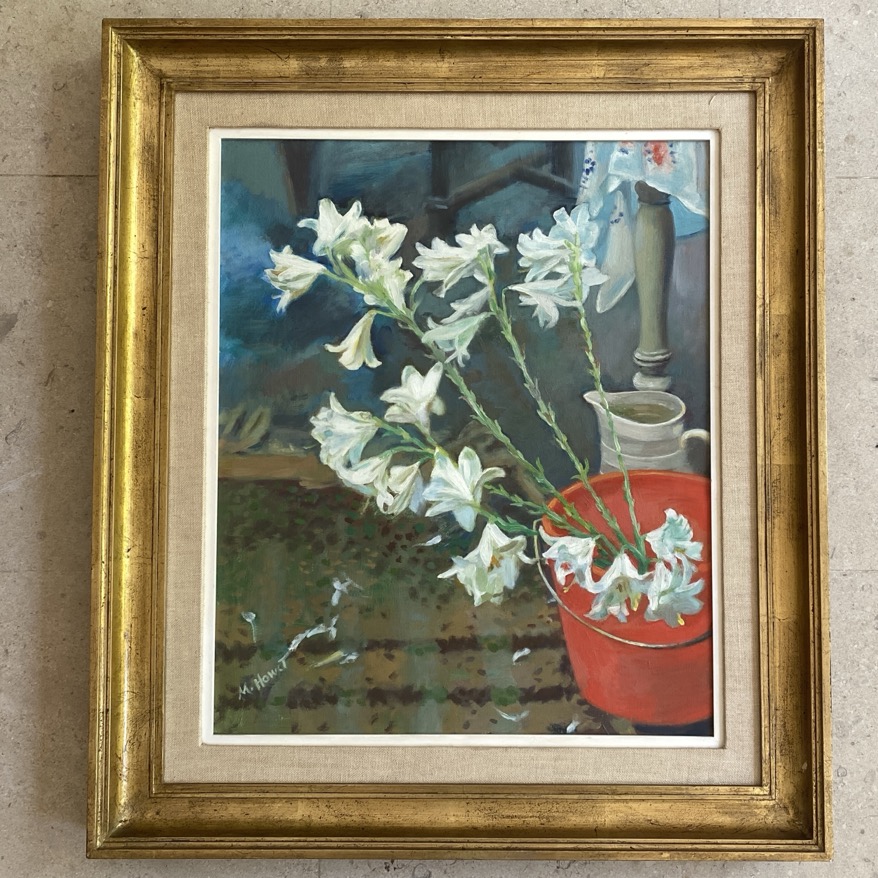 Peinture "Lys blancs dans le pot rouge", Marie Howet