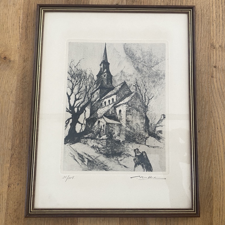 Gravure "Eglise de Waha", Camille Berthélémy