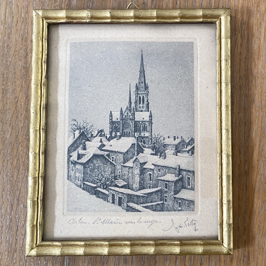 Gravure "Arlon, St Martin sous la neige", Géo Fosty