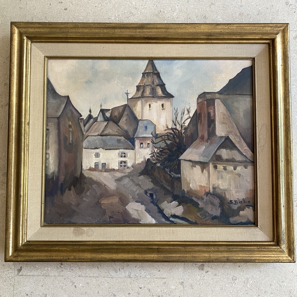 Peinture "Paysage intérieur de village", Simone Balon 1983