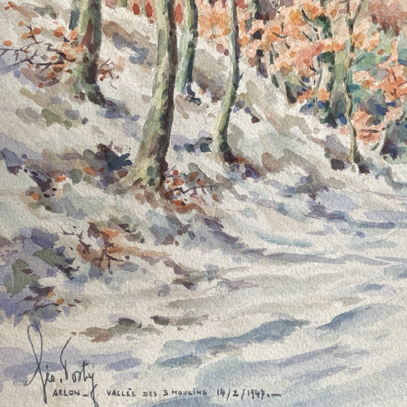 Aquarelle Géo Fosty "Arlon - Vallée des trois moulins", 1947 – Image 2