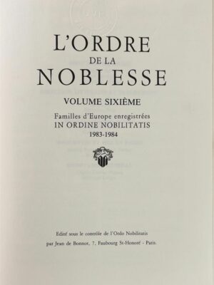 l’ordre de la noblesse jean de bonnot  1983-1984 tome 7 /